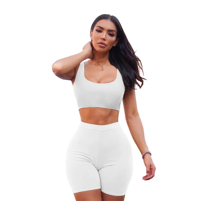 

S-2XL women clothes 2021 biker shorts 2 piece set sexy sport simple solid sleeveless summer outfits Wholesale Dropshipping