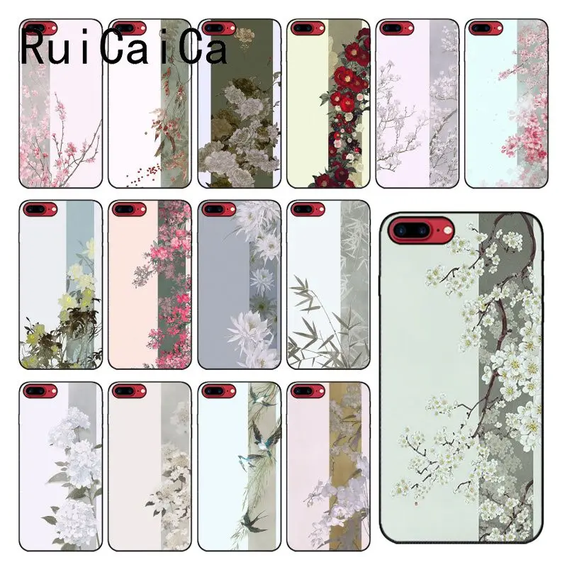 RuiCaiCa китайский художественный цветок Сакура слива Роза пион черный ТПУ Телефон