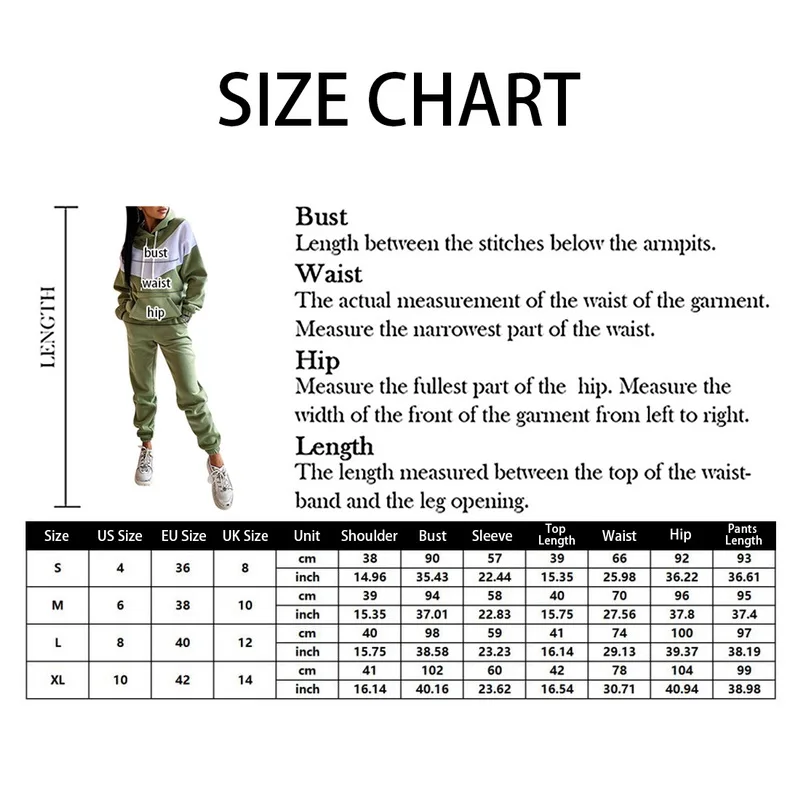

Hoodies Two Piece Set Women Long Sleeve Patchwork Casual Pocket Pullover Suit Spring 2021 Elastic Sports Pants Female Tracksuit