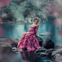 chic mermaid maternity dresses stretchy long sleeves strapless sweetheart pleated tulle ruffles flouncing plus size pregnancy go