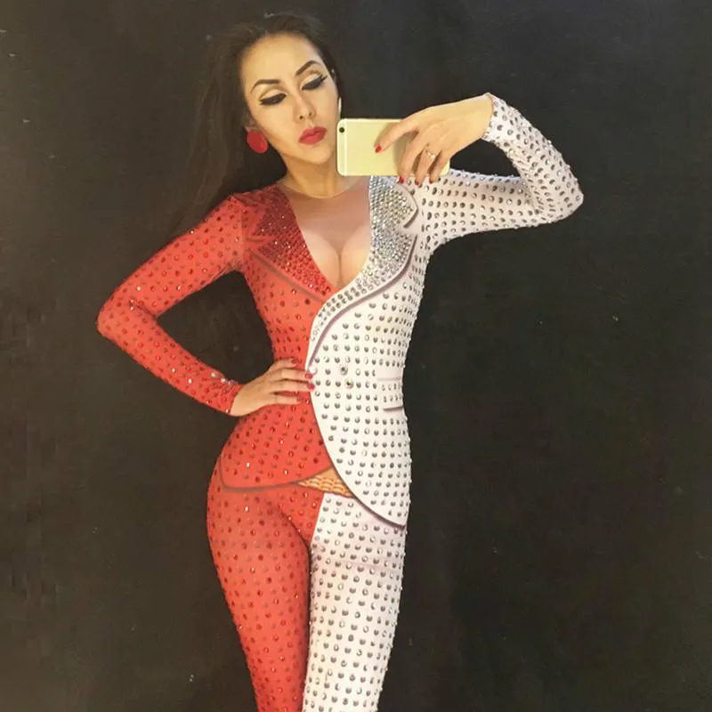 Певица сверкающие стразы комбинезон Для женщин сексуальный боди вечерние DJ DS