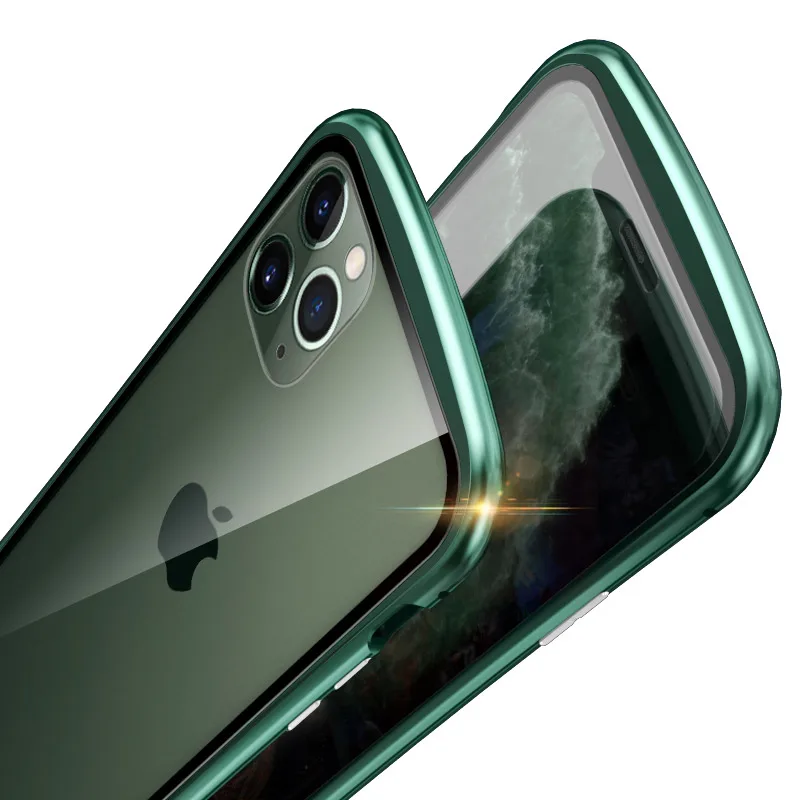 Броня металлическая рамка Магнитный чехол для iPhone 11 Pro Max чехол двойное закаленное стекло полное покрытие для iPhone 11 Pro Max Funda