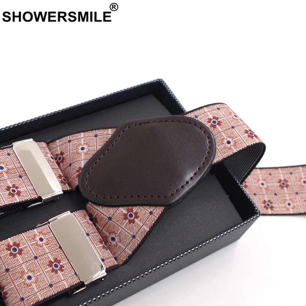 Бренд SHOWERSMILE Эластичные подтяжки для взрослых мужские с 6 зажимами клетчатый