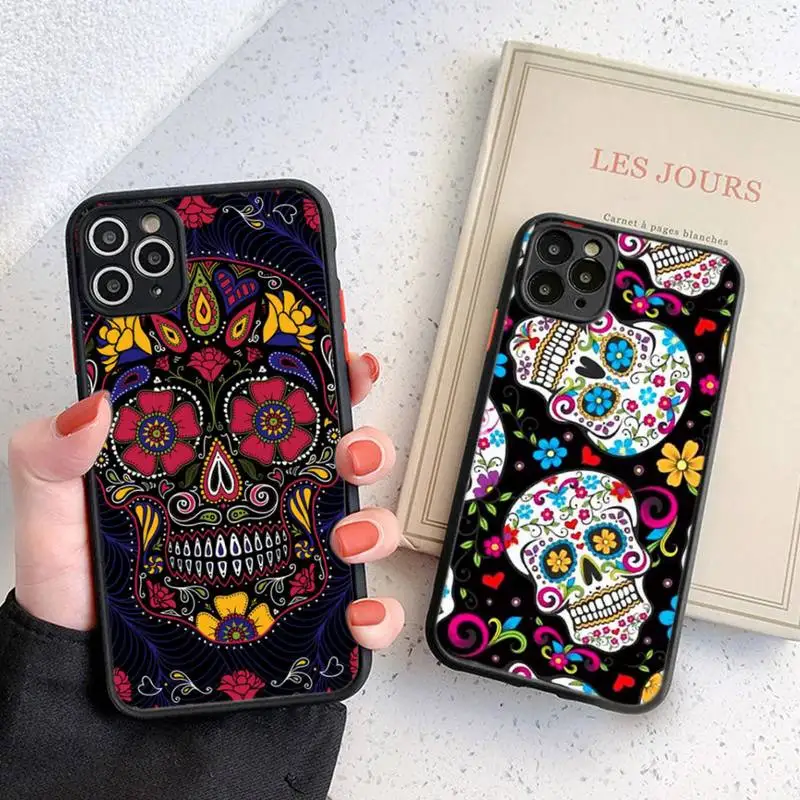 

Mexican Skull Phone Case Black Transparent Matte For IPhone 7 8 11 12 S Mini Pro X XS XR MAX Plus Cover Shell
