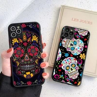 mexican skull phone case black transparent matte for iphone 7 8 11 12 s mini pro x xs xr max plus cover shell