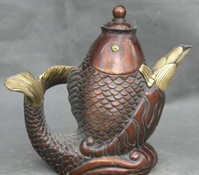 930 ++++ 9 &quotстаринная Китайская народная коллекция статуя бронзовая Рыба винный