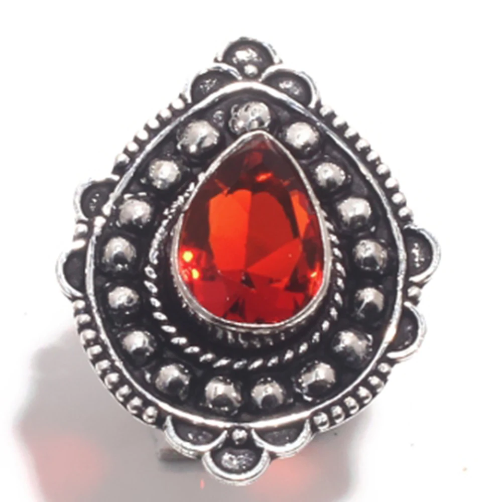 

Genuine Garnet Ring Silver Overlay over Copper, Hand Made Women Jewelry gift , USA Size : 7.75, R6805
