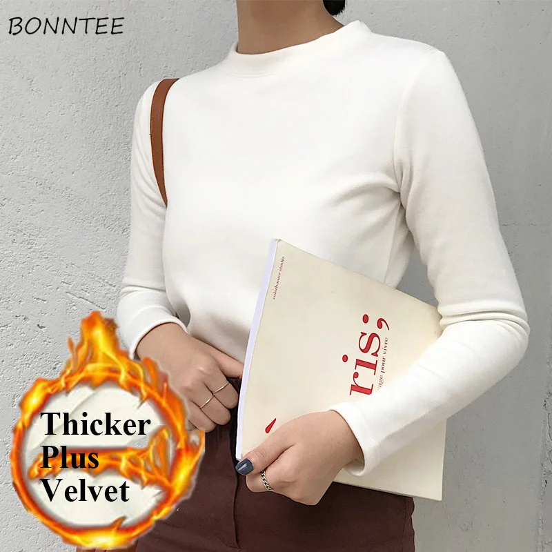 Футболка женская плотная бархатная с длинным рукавом и круглым вырезом|Футболки|