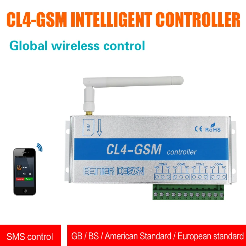 GSM коммутатора SMS дистанционного Управление 4 реле Выход двери гаража CL4-GSM