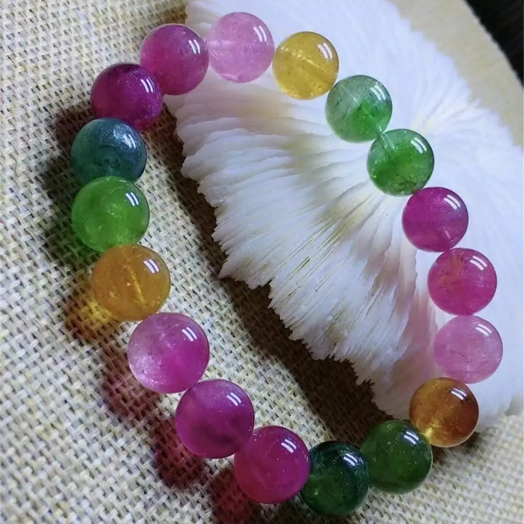 

Браслет из натурального радужного турмалина и кварца, 11 мм