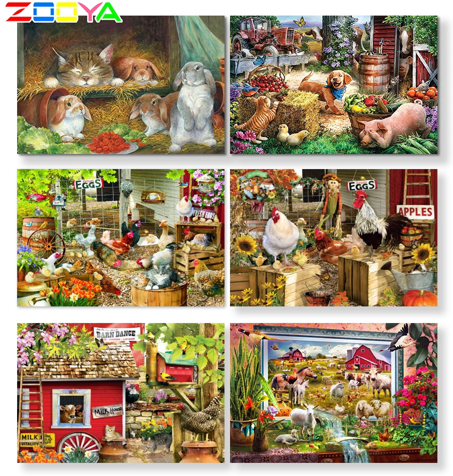 

ZOOYA 5D DIY Diamond Painting Full Square Kids Gift Animals Diamond Embroidery Farm Cross Stitch Rhinestone Kits Home Decor R035