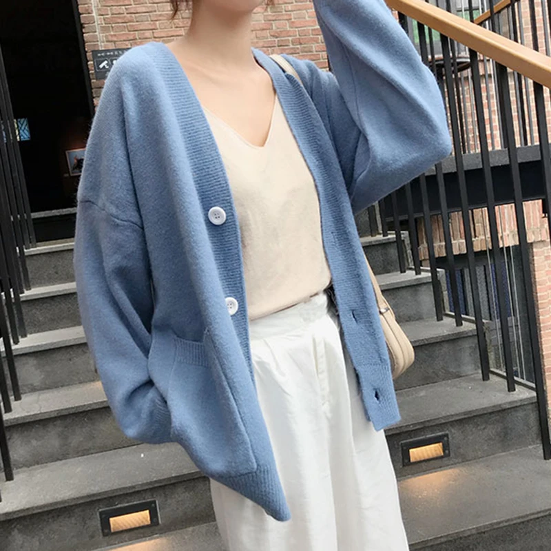Вязаный свитер кардиган Повседневный Женский однотонный элегантный зимний