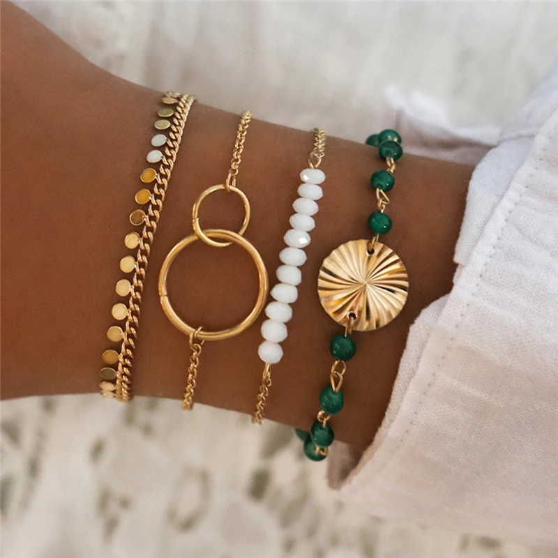 Простой женский браслет с текстурой водной волны ручной работы белыми и зелеными