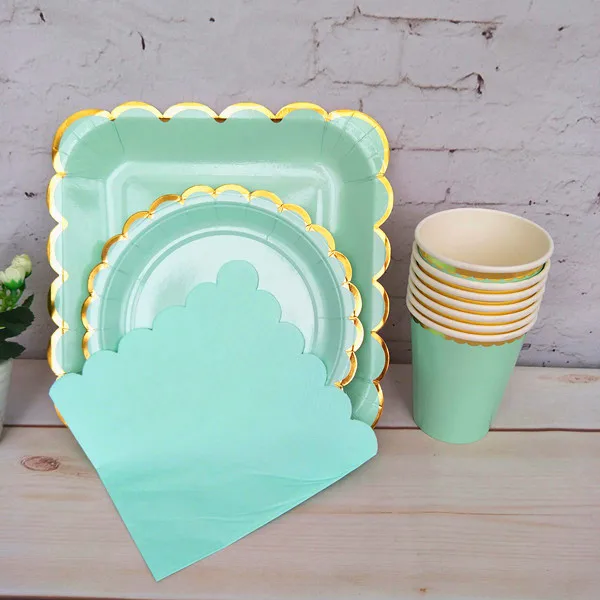 24 набора пастельных синих вечерние столовые приборы из фольги Золотые Большие