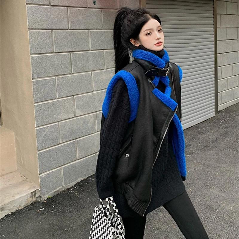 

Korean Lamb Fur Vest Women Harajuku Loose Waistcoat Faux Sheepskin Sleeveless Coat Female Warm Parkas Fashion Jackets Outerwear