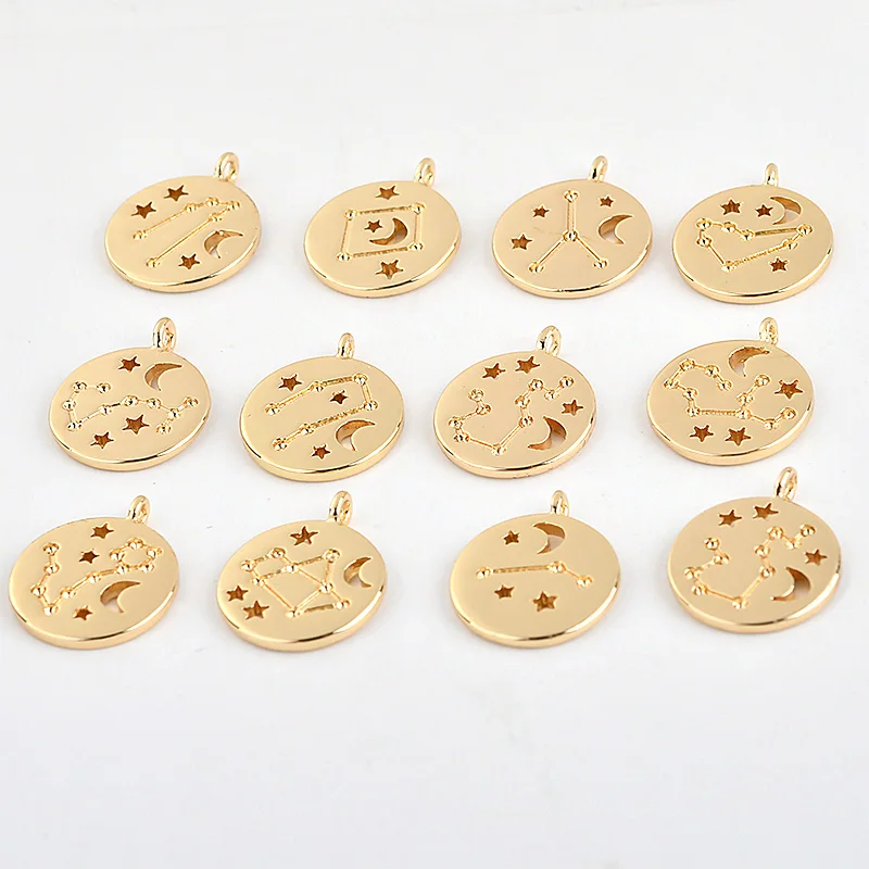12 созвездий медная покрытая 18K Золотая монета кулон diy серьги ожерелье материал