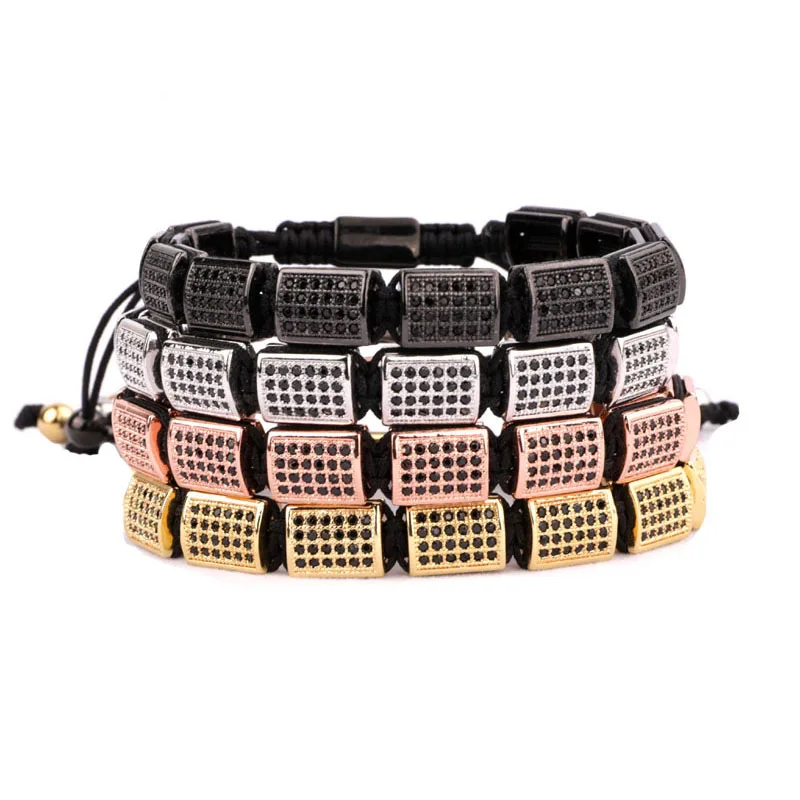 Высококачественный Плетеный мужской браслет из латуни прямоугольной формы с