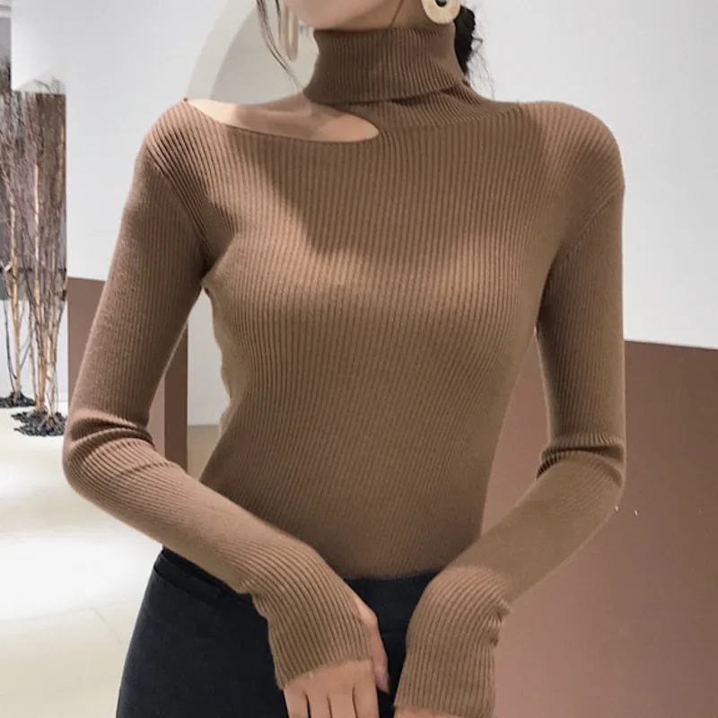 

Свитер женский трикотажный, с открытыми плечами и длинным рукавом, 2021