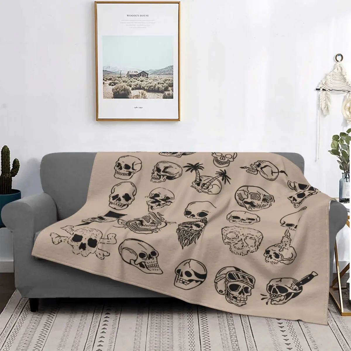 

Skull Retro Blankets Flannel Decoration Curiosities Bone Halloween Lightweight Throw Blankets for Bed Couch Plush Thin Quilt