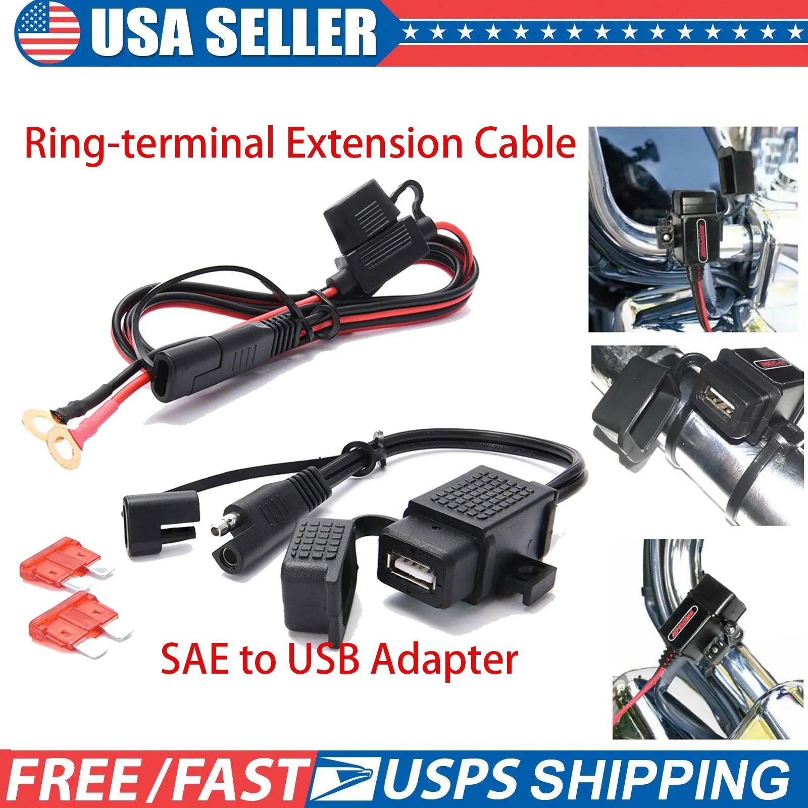 Адаптер кабеля зарядки SAE To USB, водонепроницаемый, 12 В, 2,1 А, для мотоцикла, с разъемом питания для GPS, с полностью закрытой резиновой оболочкой.