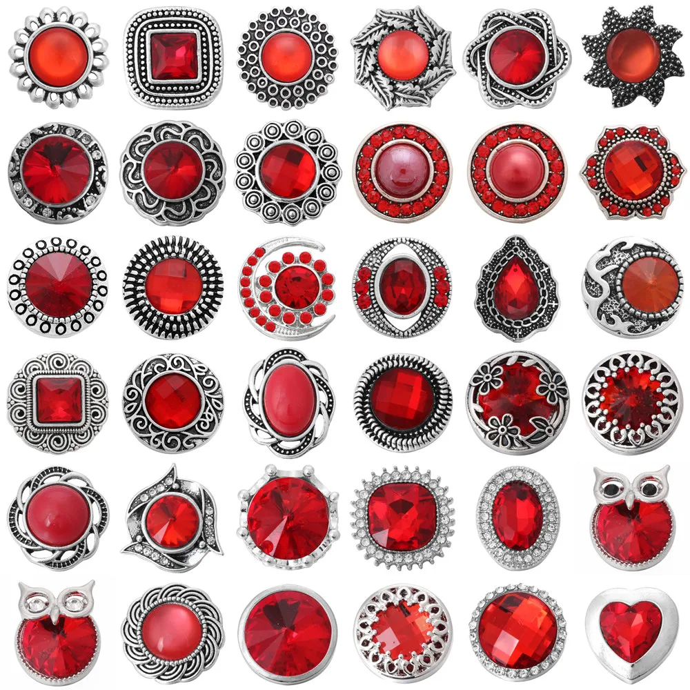 

6 шт./лот, ювелирные изделия с кнопками, красные стразы, кристаллы, кнопки, подходят для 18 мм, браслеты, DIY ювелирные изделия