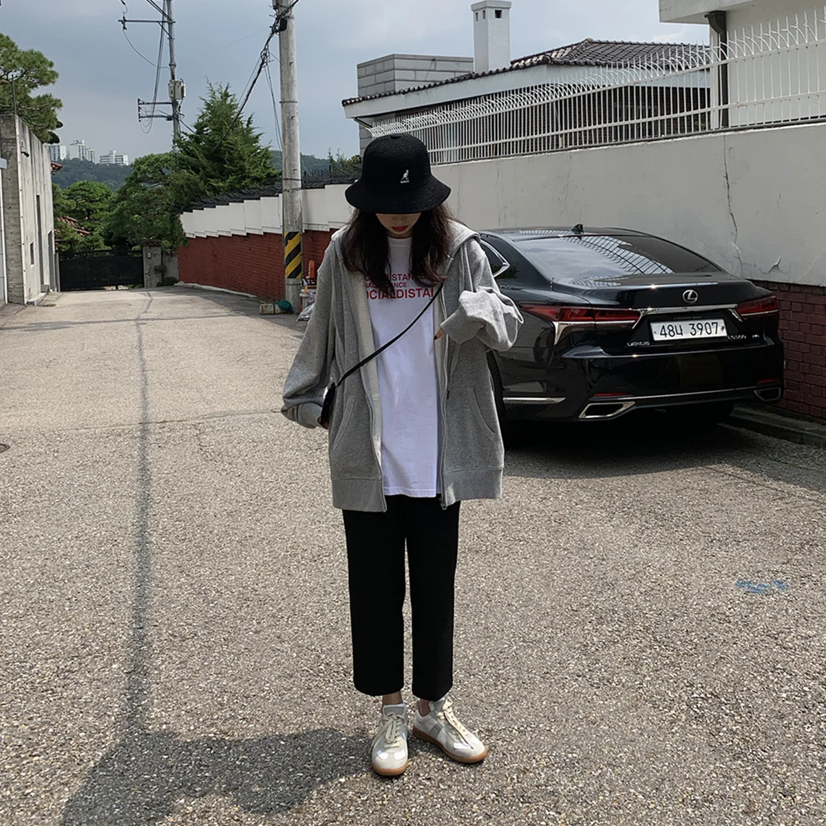 Толстовка женская с капюшоном однотонная свободная универсальная повседневная