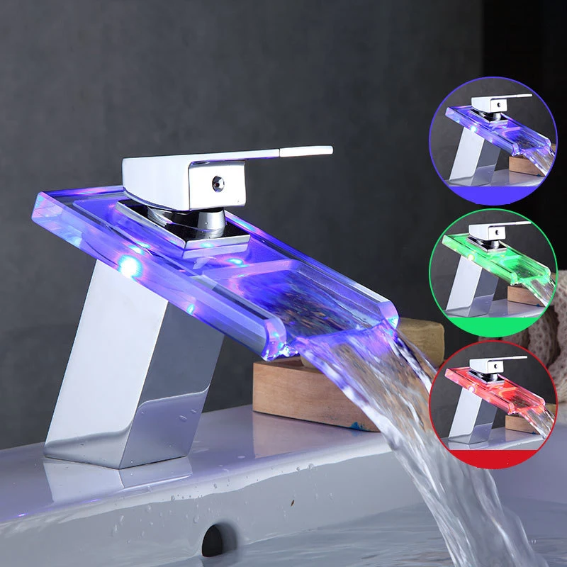 Светодиодный смеситель ROVATE латунный кран для ванной комнаты меняет цвет от