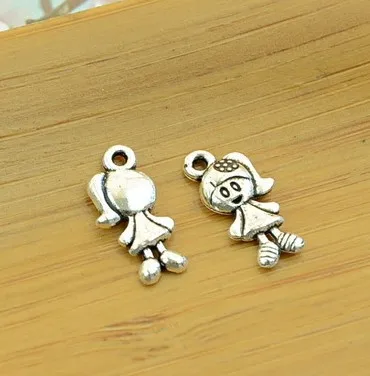 

Charm for making jewelry 30pcs 7x15mm antique silver color little girl charms