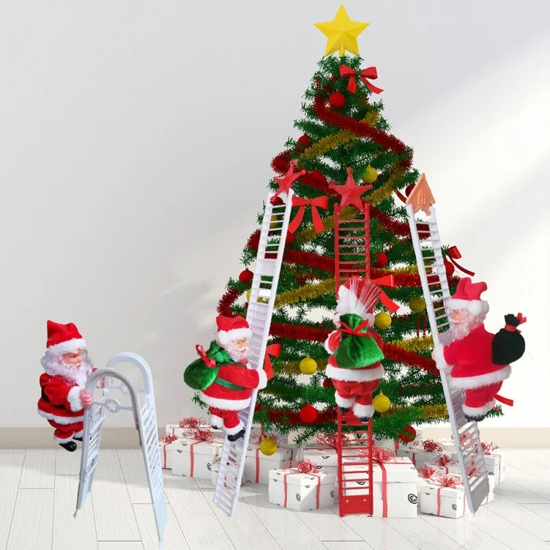 

Yebeen Рождественское украшение электрическая лестница для скалолазания, кукла Санта-Клаус с музыкой для дома, Рождественская елка, подвесной...