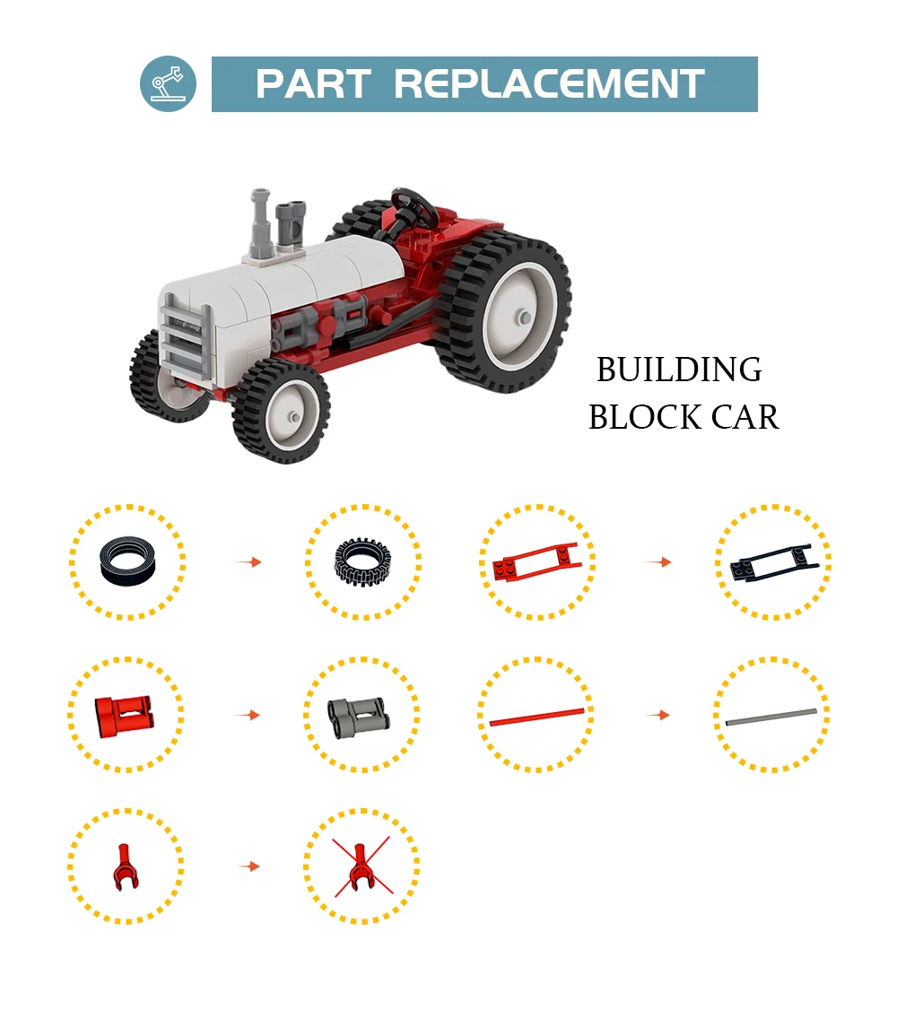MOC Small Vintage Tractor High-Tech Retro Tractors Vehicle Particle Building Blocks Assemble Bricks Decoration Toy Birthday Gift | Игрушки и