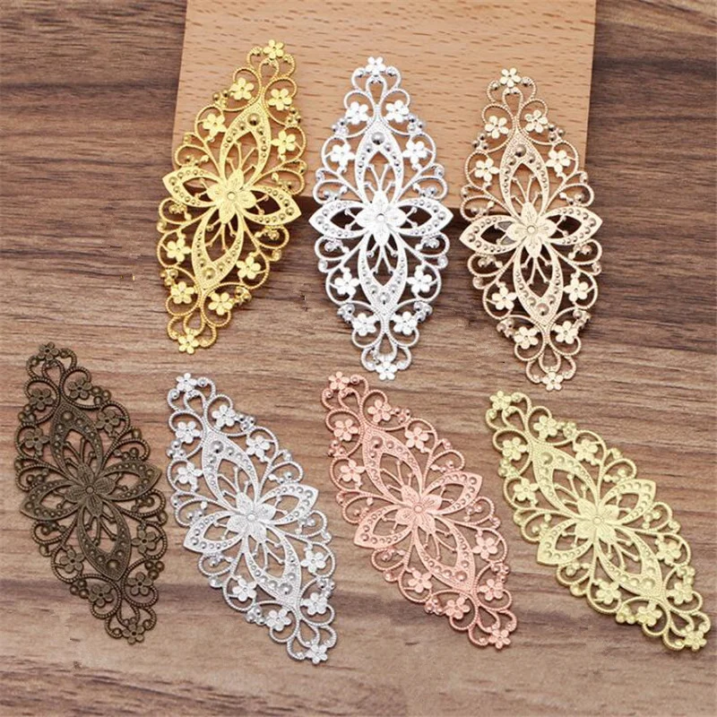 

SIXTY TOWFISH 5 Pieces 35*80mm DIY Jewelry Accessories Handmade Materials Charms Brass Flower Filigree Flower Slice