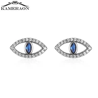 simple 925 sterling silver big lucky evil eye stud earrings shiny exquisite blue zircon jewelry for women birthday party gift