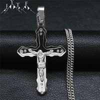 stainless steel crystal christian jesus cross long layer necklace men black gold silver color necklaces jewelry bijoux xh8029s05