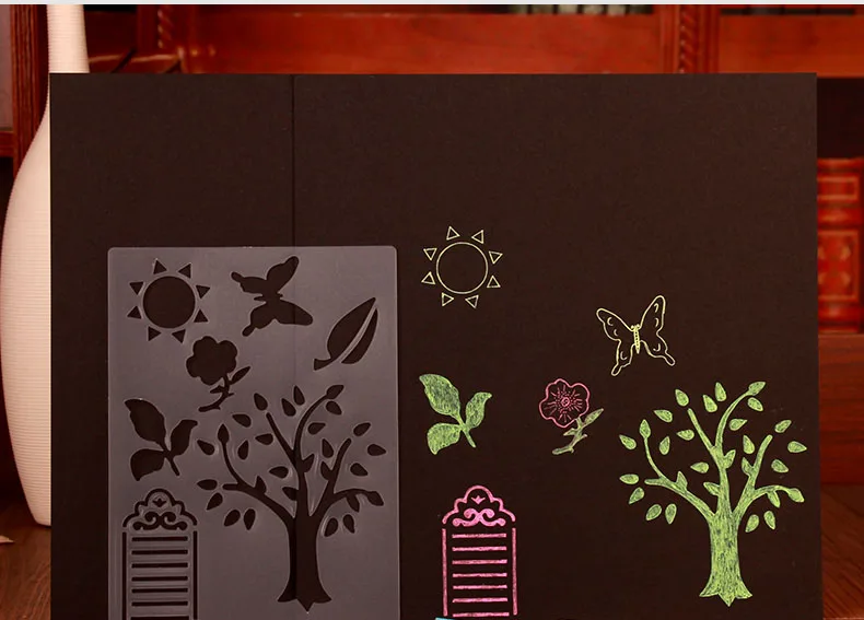 

Themed Lace Ruler Hollow Painting Template Diy Handmade Black Card Tool Material Drawing Paste Type 2021