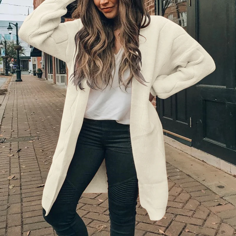 Женский однотонный Кардиган с длинным рукавом повседневный свободный