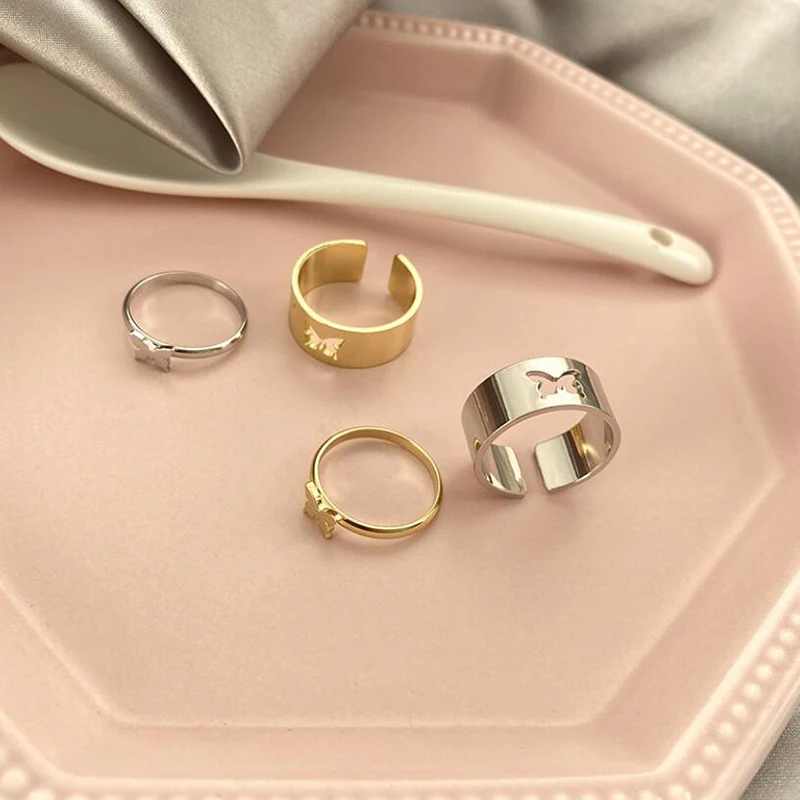 

Trendy Butterfly Rings For Women Men Lover Couple Rings Set Friendship Engagement Wedding Open Rings 2023 Jewelry