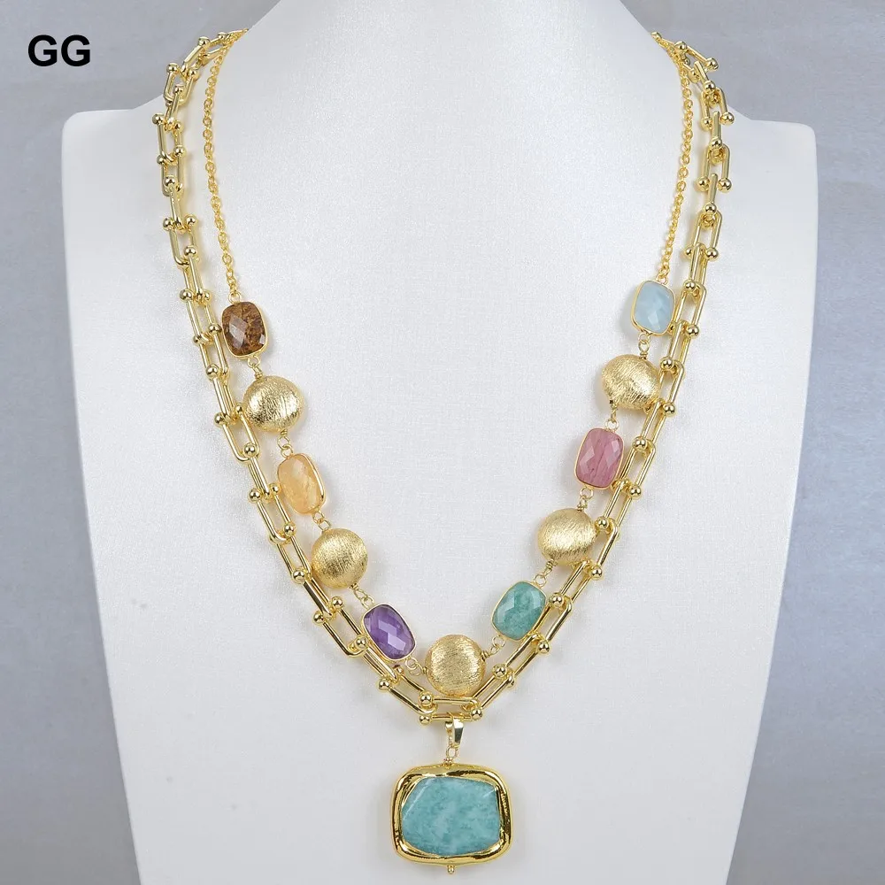 Цепочка с подвеской Амазонит Женская ожерелье натуральными аквамаринами