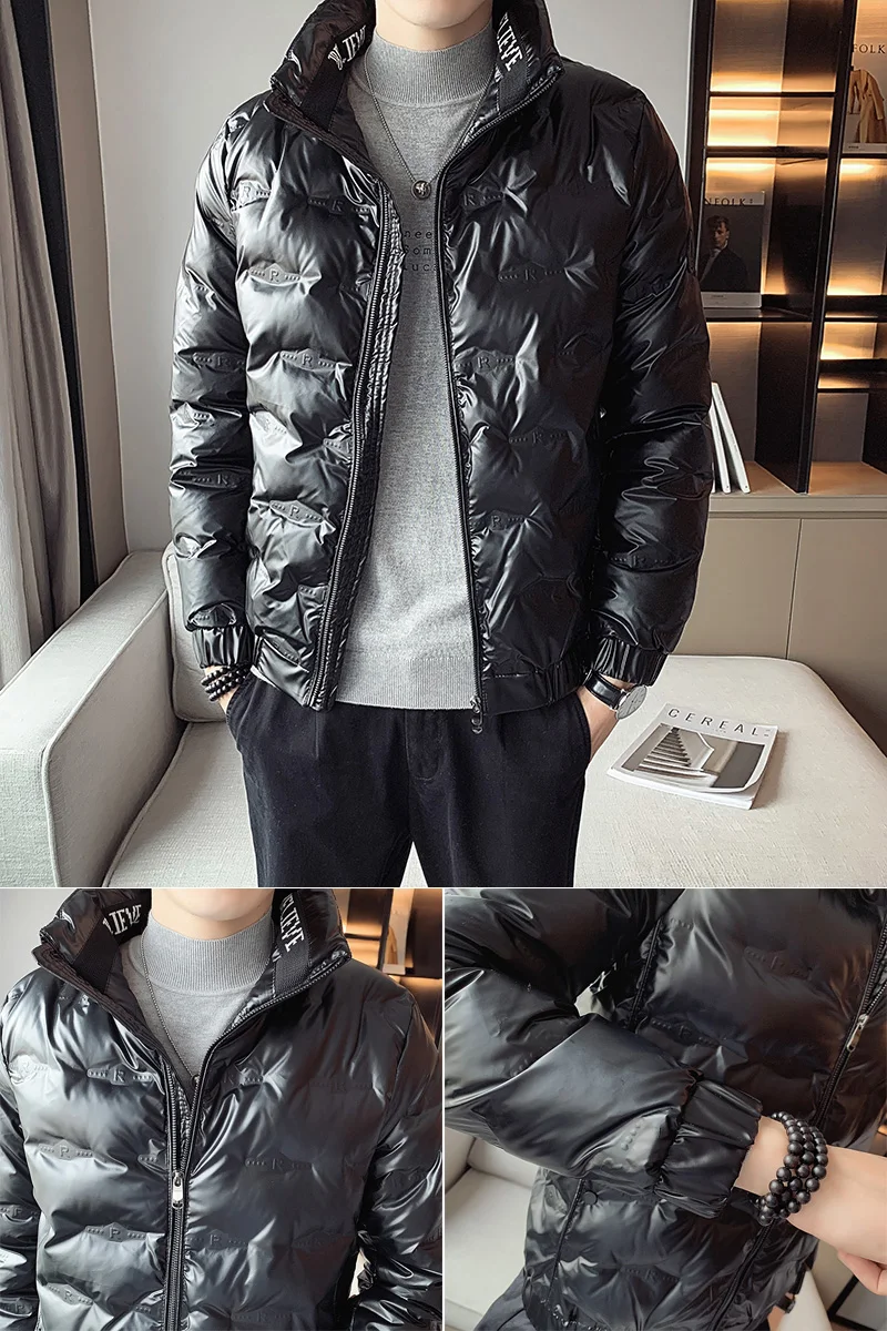 

Jacket 2021 Winter Men Glossy Thicken Zipper Coats Fashion Casual slim fit Streetwear Puffer Parka Windbreaker Ropa De Hombre