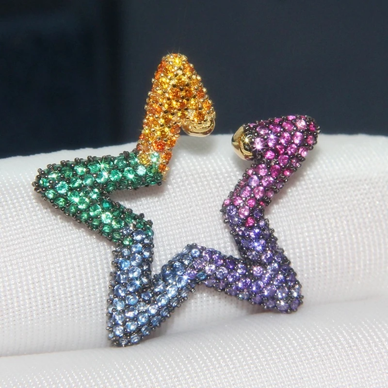 Разноцветные цельные запонки со звездой серьги клипсы с фианитом геометрические