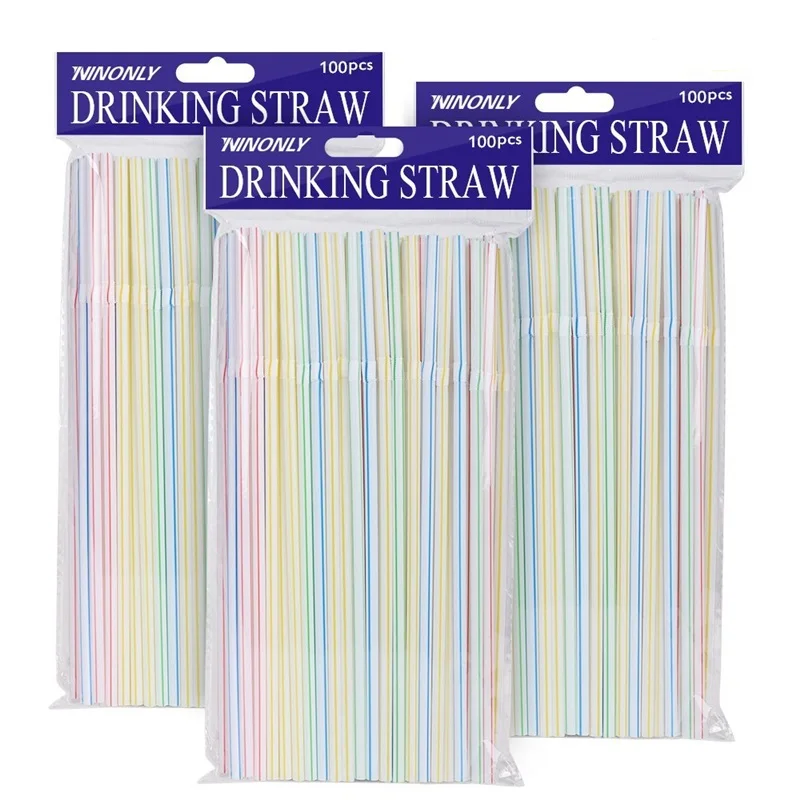 

300 Pack Disposable Straws Flexible Plastic Straws Striped Multi Color Rainbow Drinking Straws Bendy Straw Bar Accessories