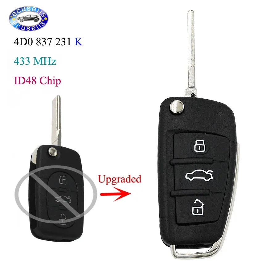 Обновленный 3 кнопочный дистанционный ключ брелок 433 МГц ID48 чип для Audi P/N: 4D0 837 231