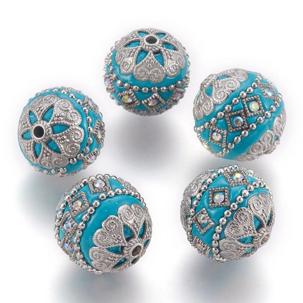 5 pezzi di perle di argilla rotonde fatte a mano in Indonesia per gioielli che fanno accessori per la decorazione dell'orecchino del braccialetto fai da te, foro: 1.8 ~ 2mm