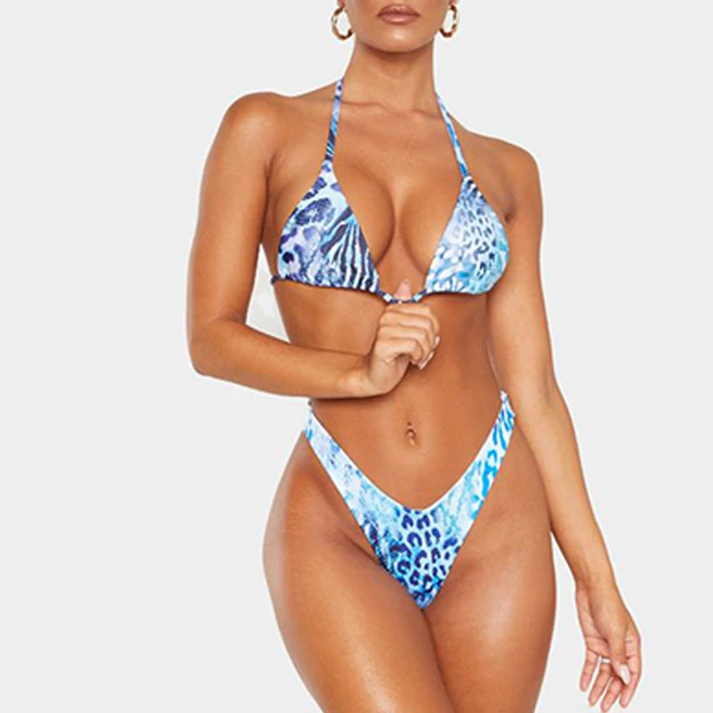 Купальный костюм на бретельках Эротическое бандаж бикини 2019 с животным принтом