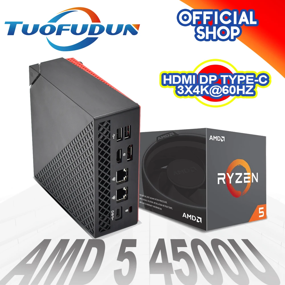 Tuofudun дешевый Pc Gamer AMD Ryzen 5 4500U Radeon Graphics 2 * DDR4 системный блок ПК Windows 10 HTPC HDMI 0 DP TYPE C 3