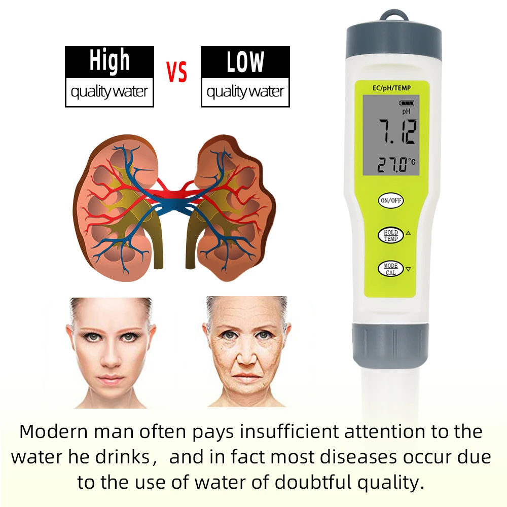 Цифровой измеритель PH/EC/температуры 3 в 1 тестер качества воды с автоматической