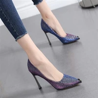 spring single shoes woman high heels shining glitter sexy women pumps ponited toes lady working shoes thin heel black gold na 1