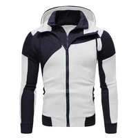 new mens personality color matching double zipper hooded cardigan slim sweater fashion jacket track and field sportswear