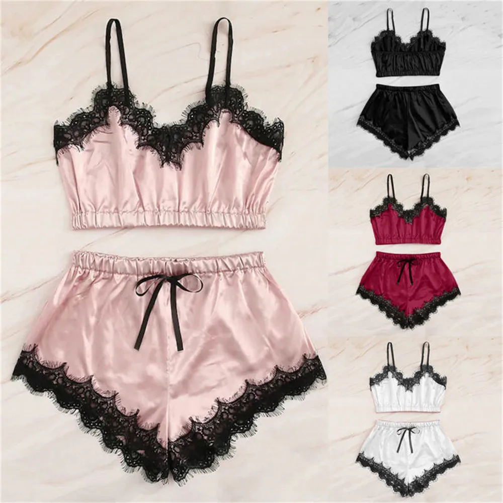 

Sexy Pijamas Lingerie Lace Sleepwear Women's Pajama Set Temptation Babydoll Nightwear Cute Cami Top and Shorts Femme Sleep Tops