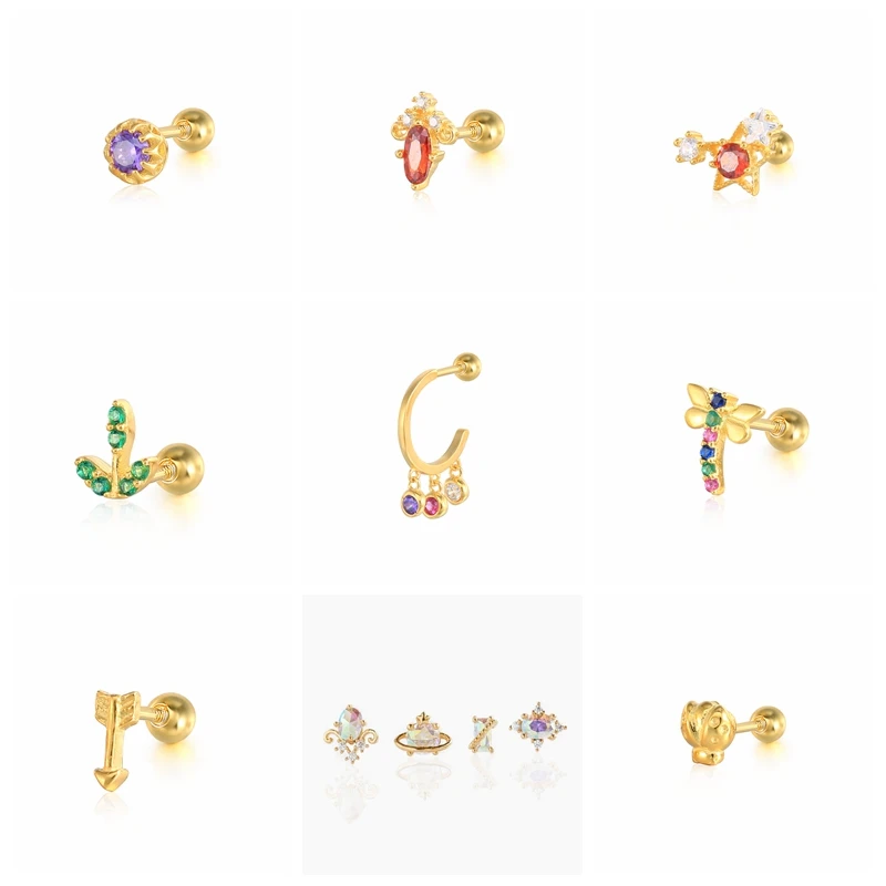 

CANNER 1pcs 925 Sterling Silver Earrings For Women Colored Crystal Stud Earrings Vintage Jewelry Ear Piercing 2021 Trend