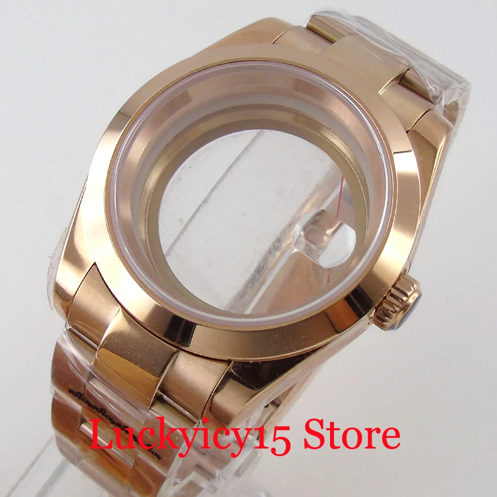 

39mm fit NH35A NH36A ETA 2836 MIYOTA 8215 821A Rose Gold Polish Watch Case Jubilee/Oyster Band Glass/Solid Back Screw Crown